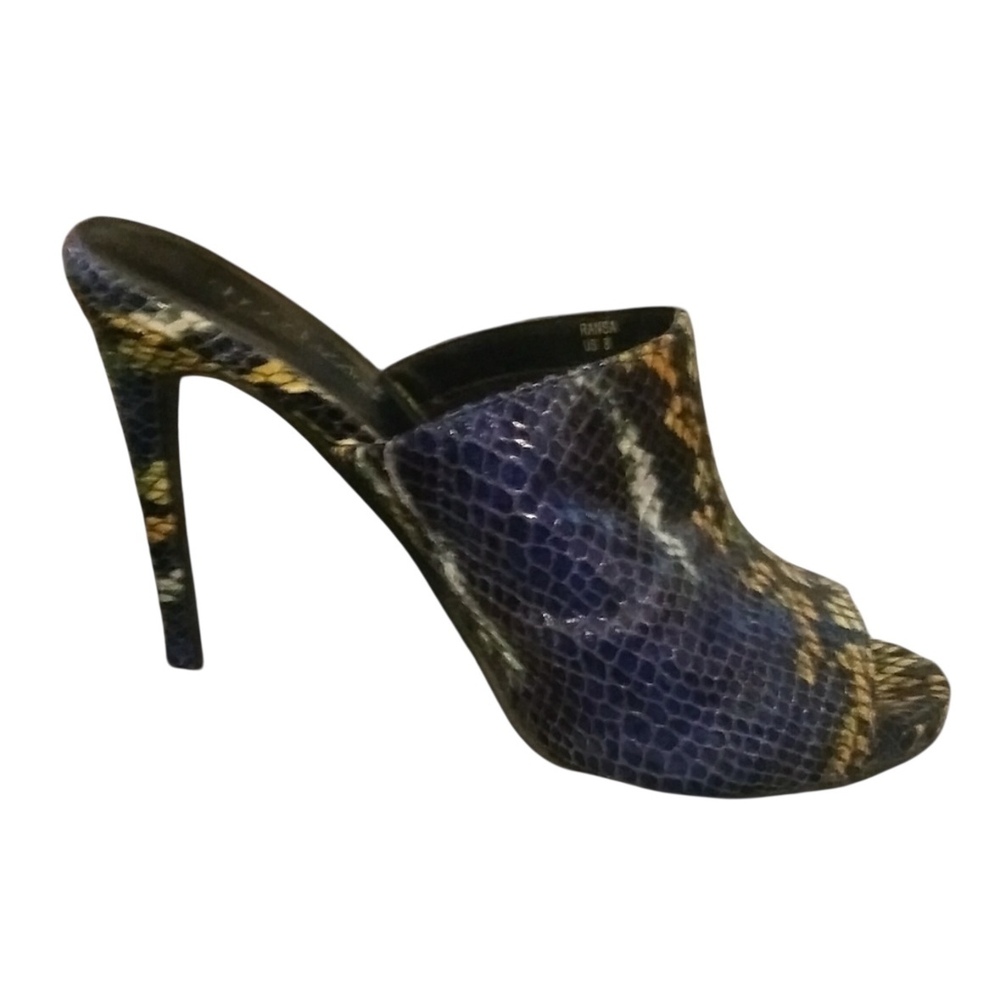 Snake-print multicolor heels, size 8.